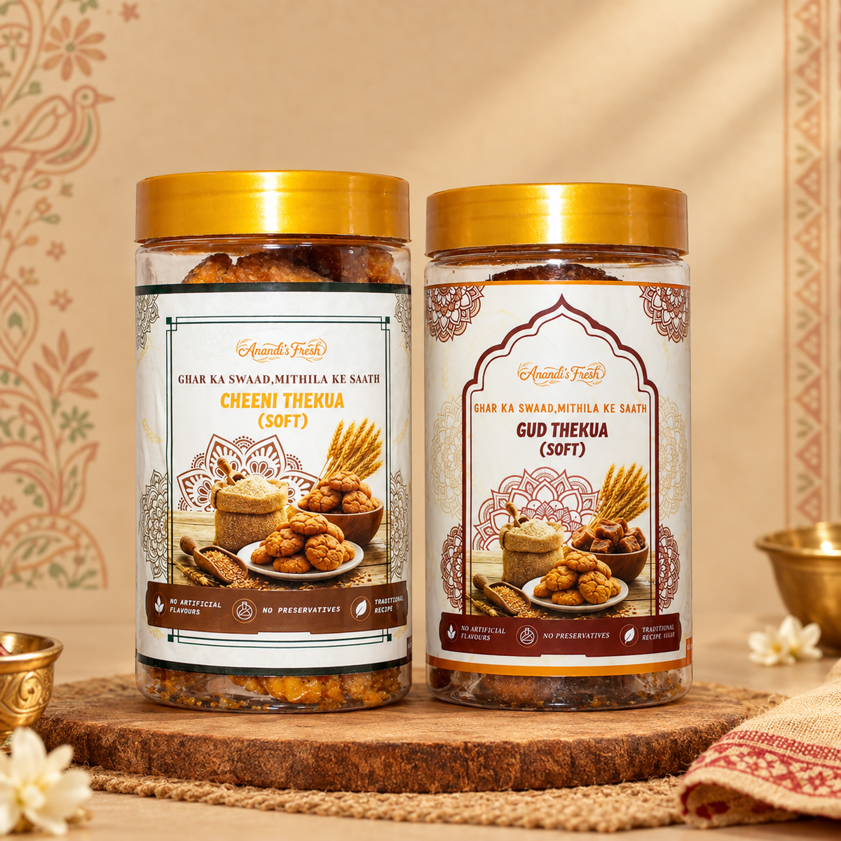 Anandi's Fresh Gud Thekua & Chinni Thekua - (400 g each - Combo )